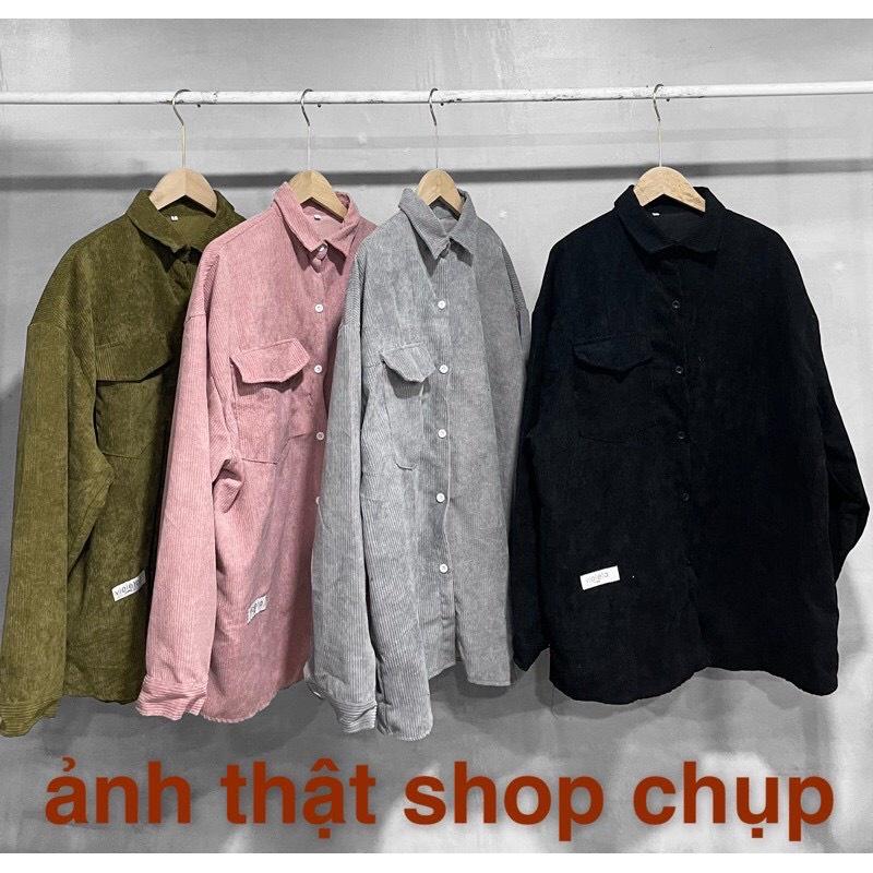 Áo Sơ Mi Nhung Tăm Phối 1 Túi Nắp Logo Vintage Form Rộng Unisex Nam Nữ Phong Cách Hàn Trẻ Trung Ulzzang NUPAKACHI