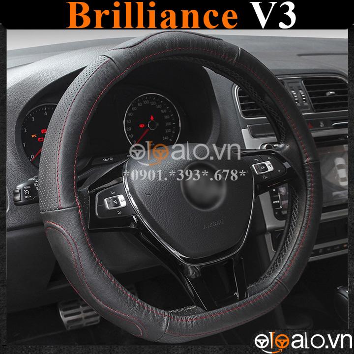 Bọc vô lăng D cut xe ô tô Brilliance V3 volang Dcut da cao cấp - OTOALO - Đen chỉ đen