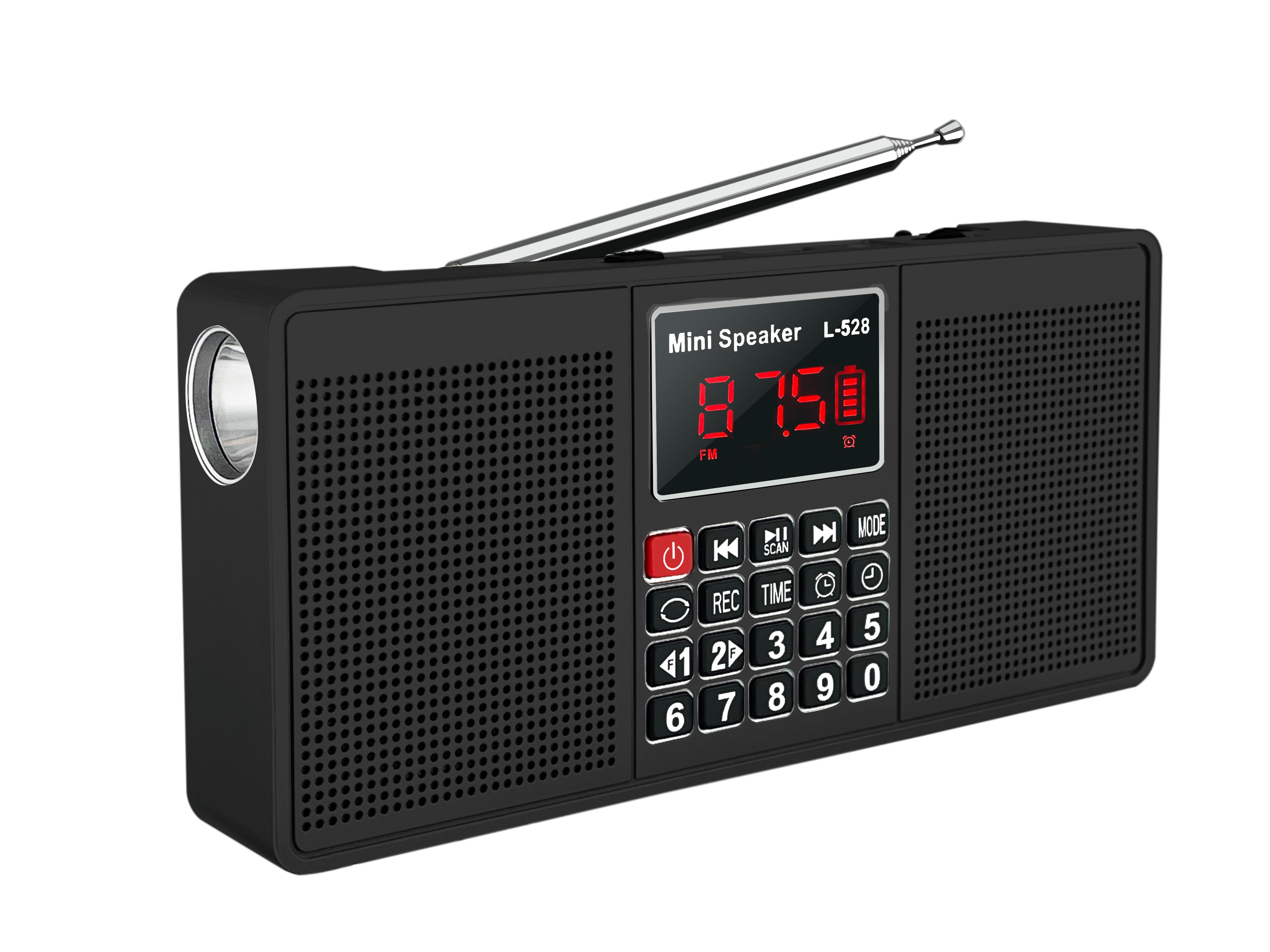 Loa Radio Stereo Đa Chức Năng L-528 có Bluetooth AM FM TF USB Rảnh Tay Đầu Ghi AUX Đèn Pin Đồng Hồ Báo Thức Loại C Màu sắc: Đen