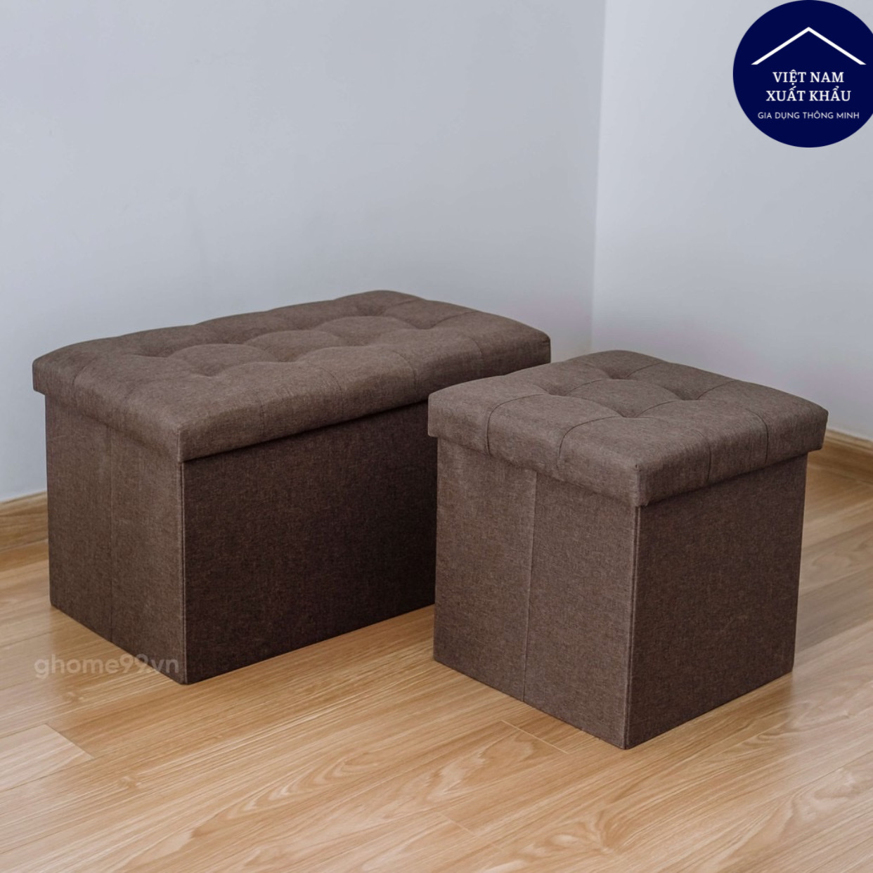 Bộ 2 Ghế kiêm hộp đựng đồ chất vải oxford 600D sang trọng size L 39x39xcao40cm và XL 70x39xcao40cm