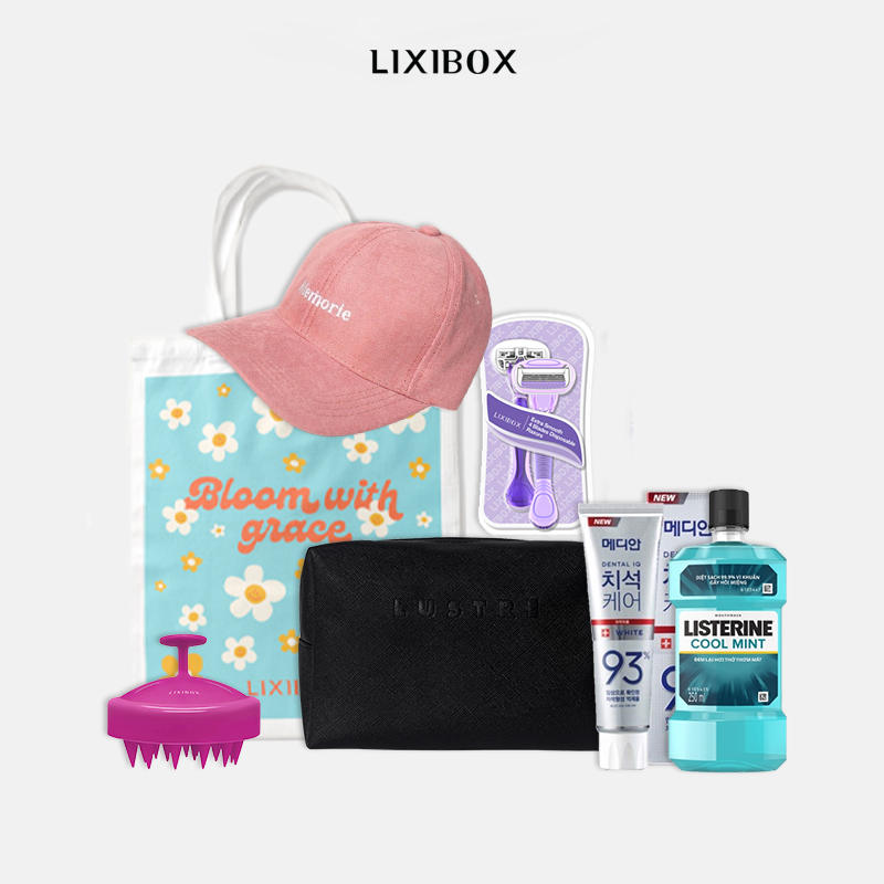 [HB Gift] Combo Set 2 dao cạo, Lược gội đầu, Lustre Rush Bags, Kem Đánh Răng Median, Túi Tote Hoa Cúc Daisy, Mũ Lưỡi Trai Thêu Màu Hồng