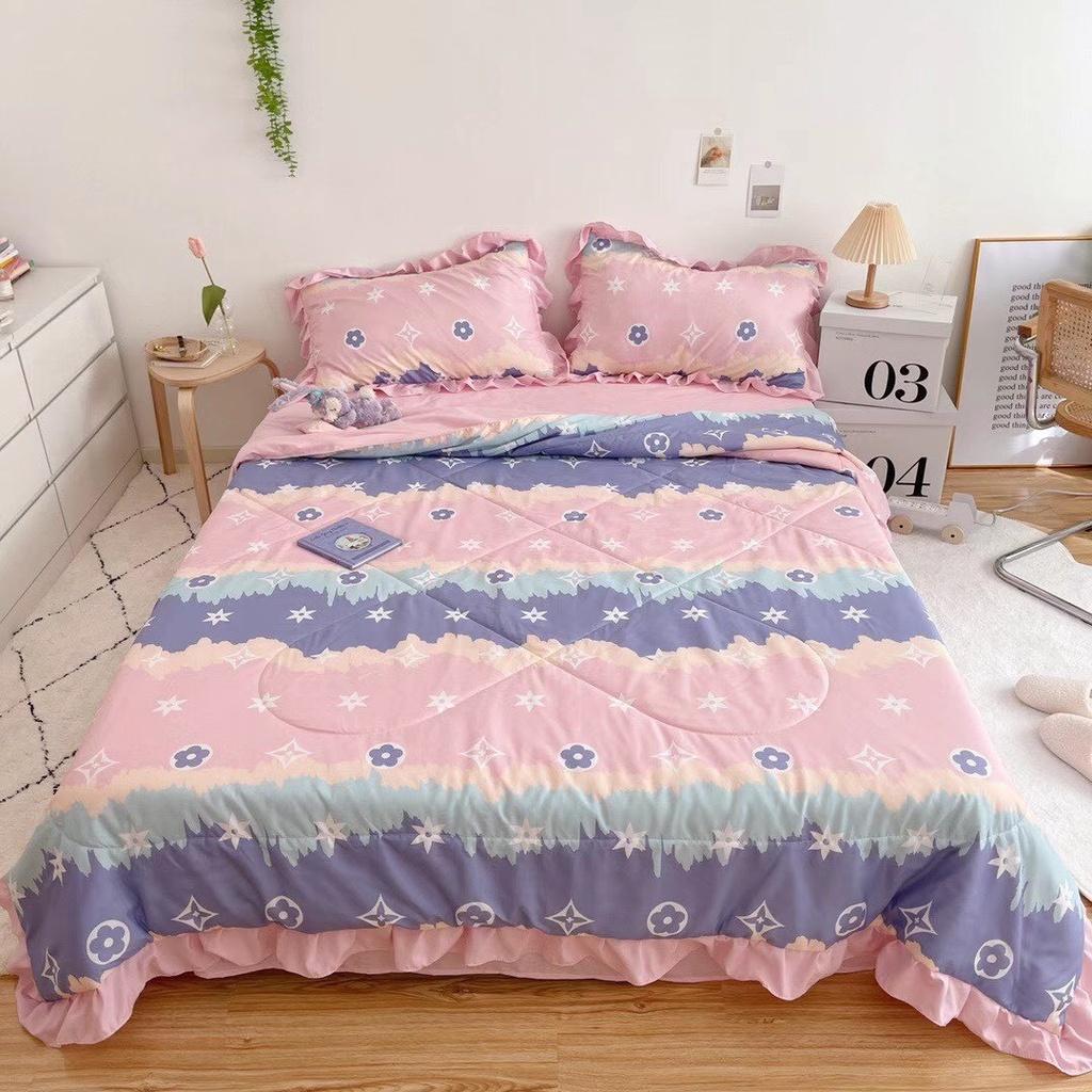 Bộ Chăn Ga Gối Cotton Đũi Bèo 4 Món Chăn Chần Hè Mẫu Mới Nhất