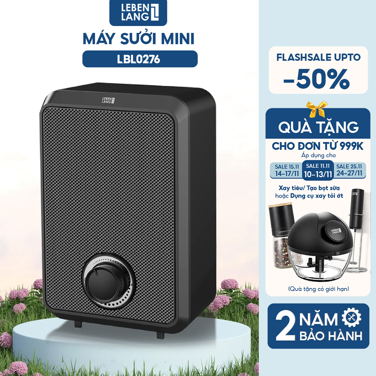 Máy sưởi mini để bàn Lebenlang LBL0276, công suất 600W, làm ấm góc rộng, nóng nhanh, nhỏ gọn tiện lợi, bảo hành 2 năm - hàng chính hãng