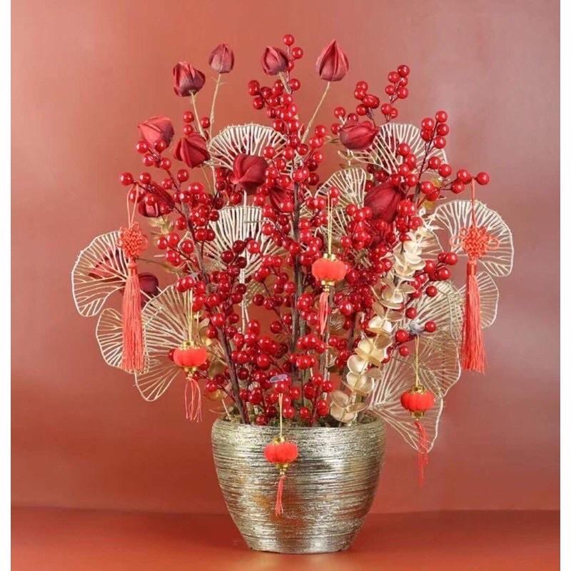 Cành đào đông đỏ - Hoa giả trang trí - Hàng loại 1 bóng đẹp