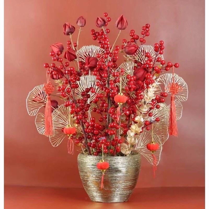 Nhánh rẻ quạt đồng rẻ quạt nhũ kim tuyến decor trang trí nhà cửa cổng cưới rạp cưới tháp bia làm oản tài lộc - hoa giả