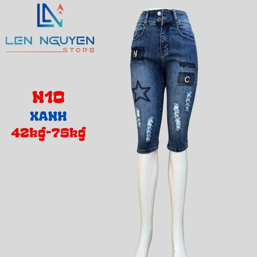 N10_Quần jean nữ, 7 tất, lưng cao, quần bò nữ dáng ôm, quần rin nữ có big size, cho 42kg đến 75kg,LEN NGUYEN STORE - Xanh