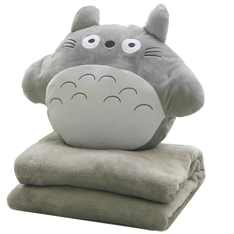 Combo Mền Gối Ngủ Văn Phòng Tiện Lợi Totoro Tròn Màu Xám Siêu Mịn 1.1x1.7m