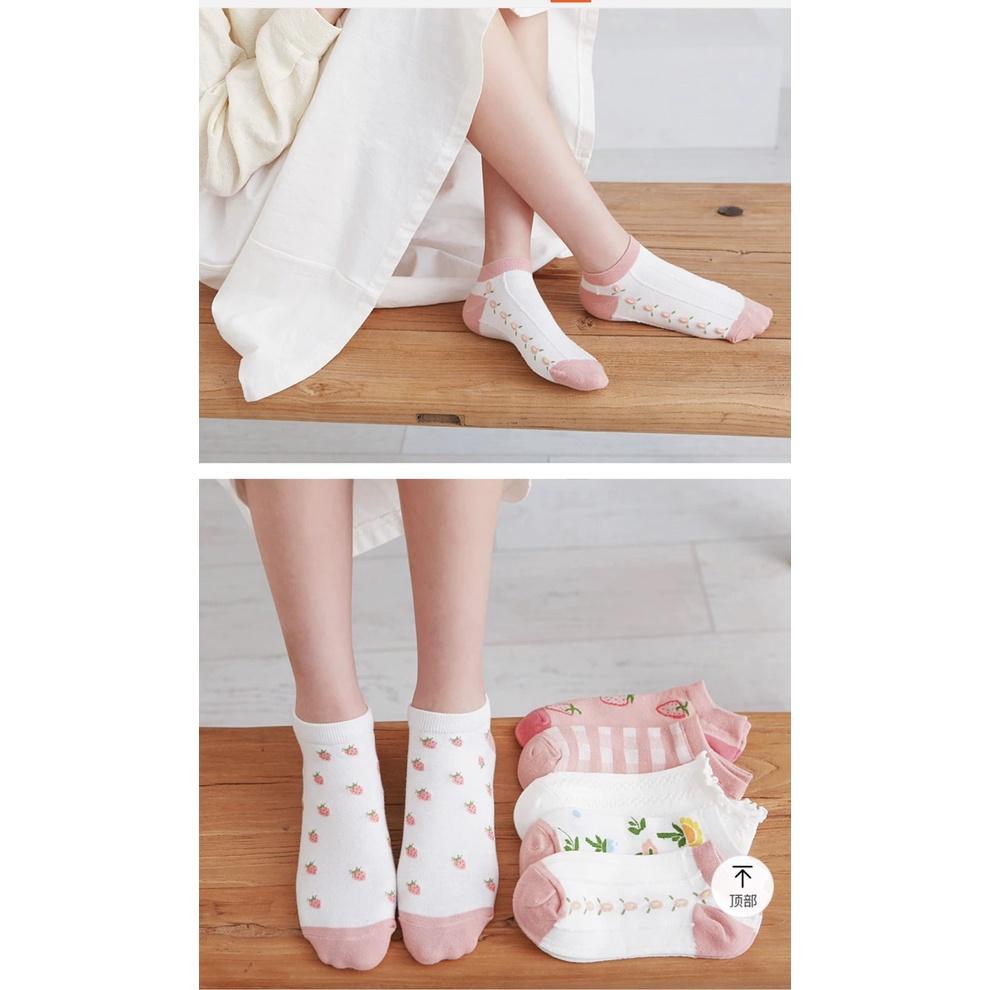 T13- Tất vớ nữ cổ ngắn dễ thương cotton hình trái dâu mỏng thoáng Urbanize - Chọn ngẫu nhiên