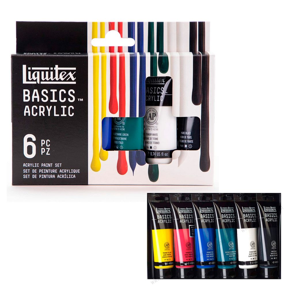 Bộ 6 màu Acrylic Liquitex Basic 22mlx6 - hộp clear box