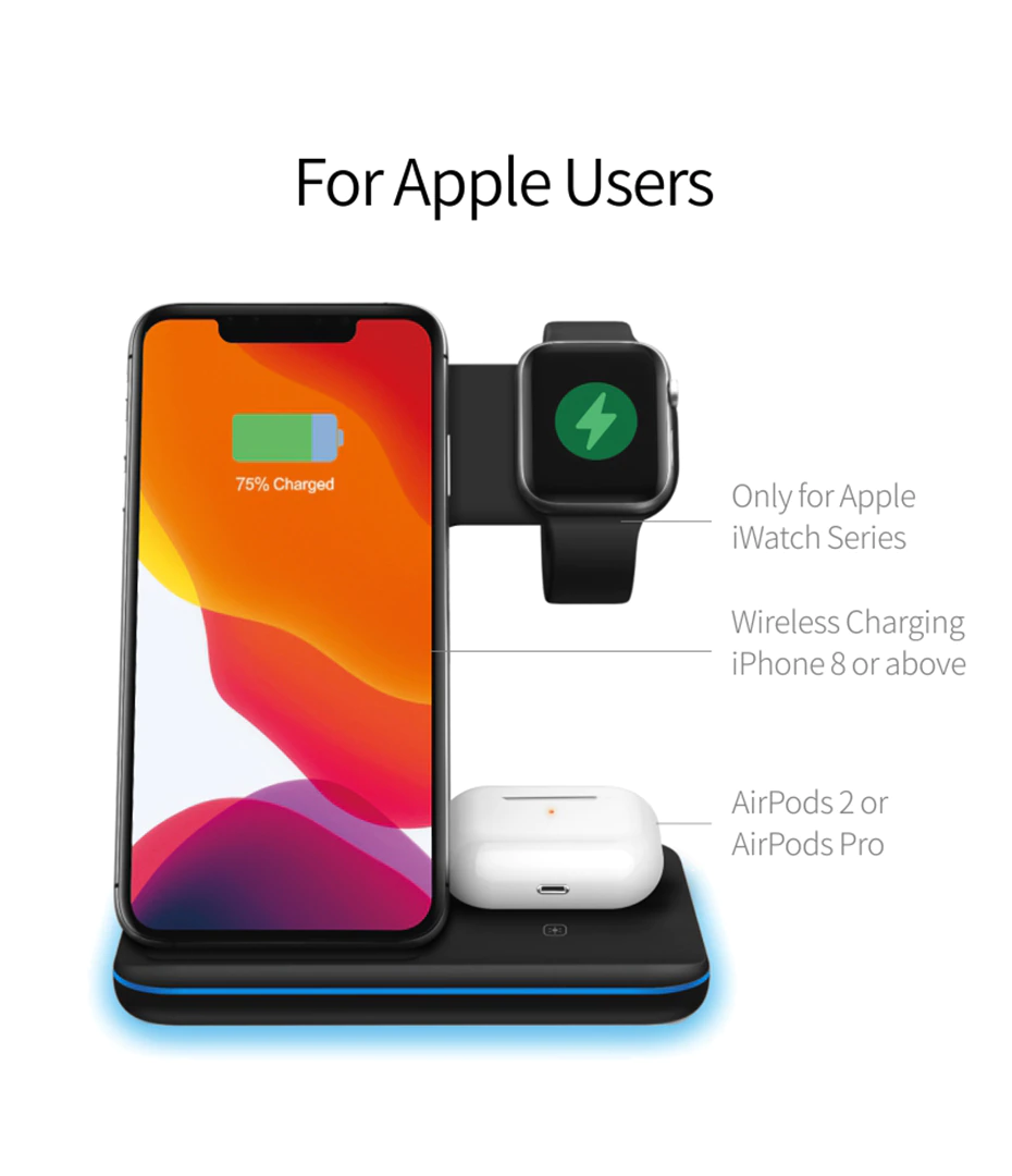 Đế sạc không dây 3 in 1 XO-WX023 15W sạc nhanh cho Iphone, Apple Watch, Airpods( hàng chính hãng)