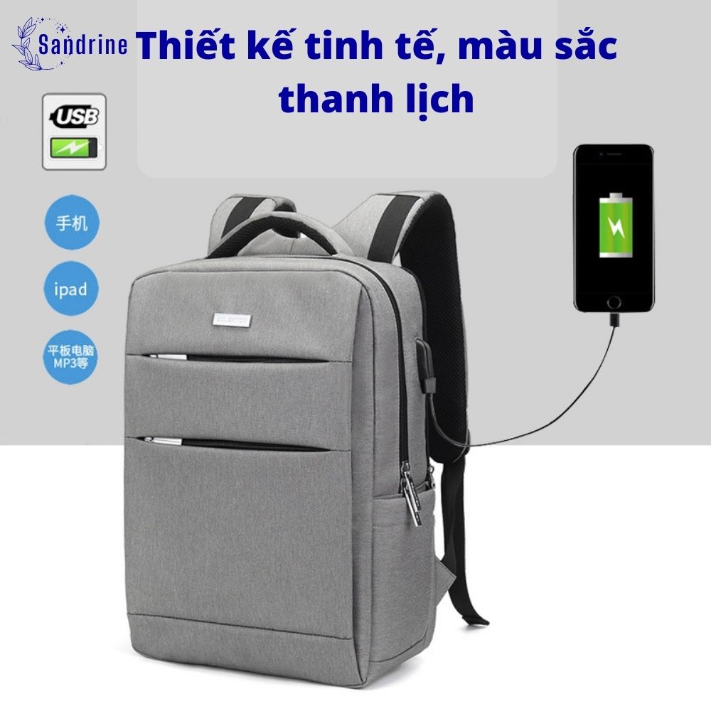 Balo Nam Đựng Laptop Kiểu Dáng Thanh Lịch Phong Cách Năng Động - Tặng Cổng Và Cáp Nối Sạc Điện Thoại Tiện Lợi