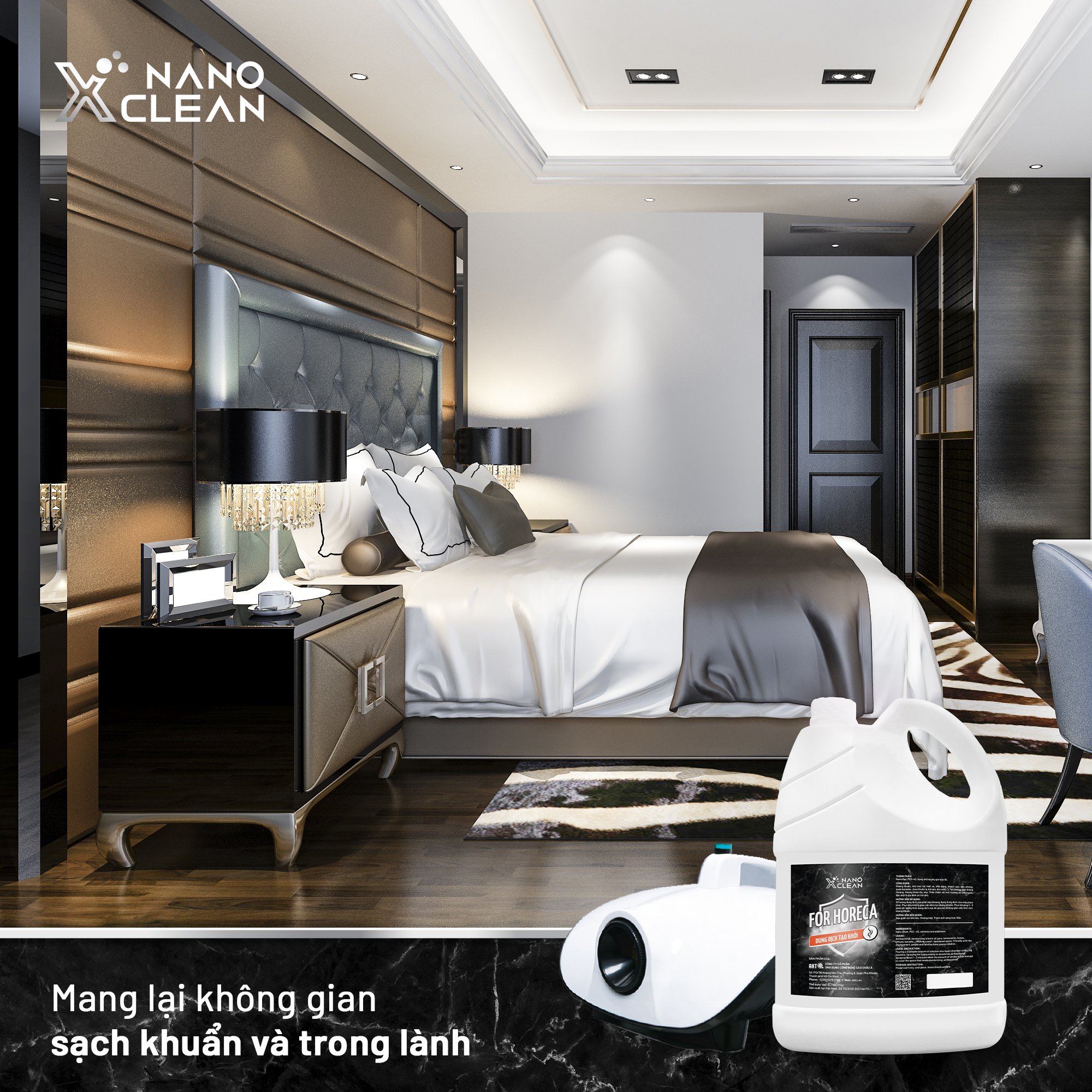 Dung Dịch Tạo Khói Khử Mùi, Diệt Khuẩn Nano Xclean Nano Bạc Horeca 5 Lít AHT Corp - Sử Dụng Cho Không Gian, Nội Thất Nhà Ở, Nhà Hàng, Khách Sạn, Quán Karoke, Ô Tô