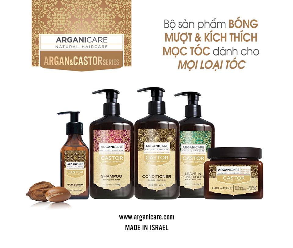 Bộ gội xả dưỡng ẩm phục hồi ngăn ngừa rụng tóc Arganicare Castor shampoo &amp; conditioner for all hair types 750ml