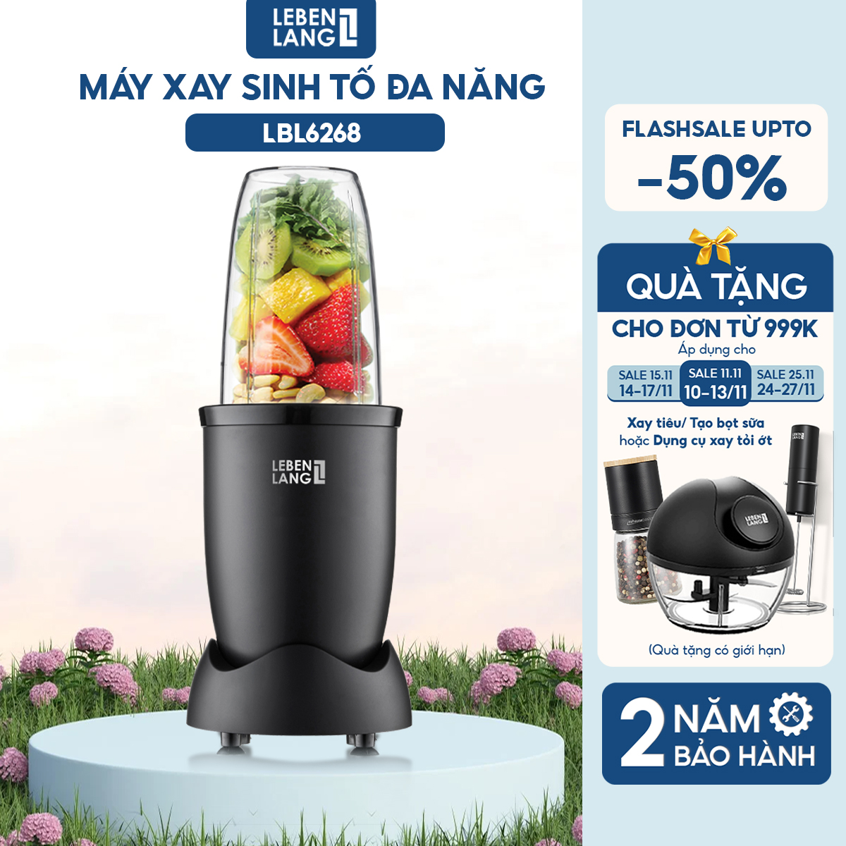 Máy xay sinh tố đa năng Lebenlang LBL2628, dung tích 700ml, công suất 600W, tiện lợi cho gia đình, bảo hành 2 năm - hàng chính hãng