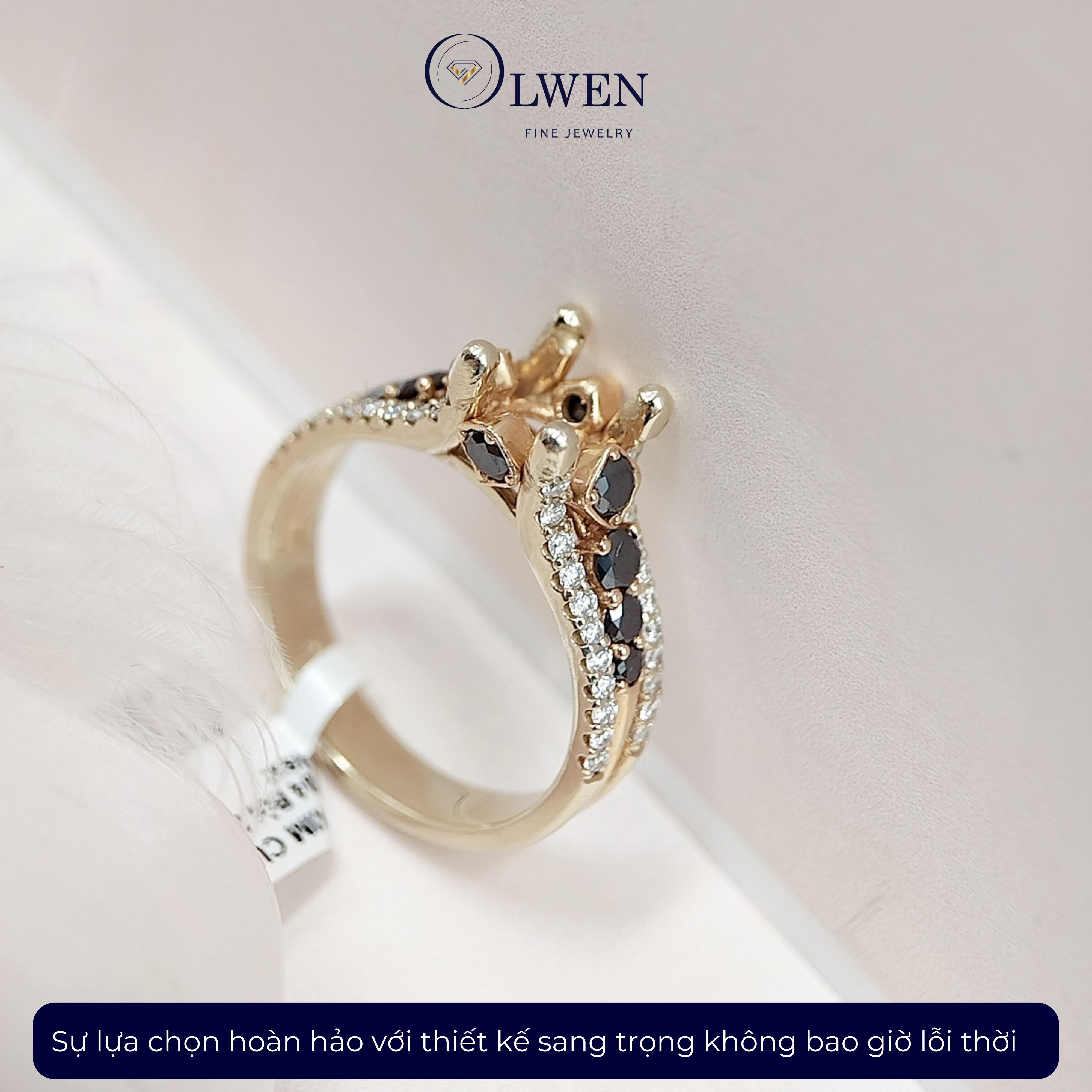 Vỏ nhẫn kim cương đen và kim cương trắng 18K HK Olwen HA-R000074