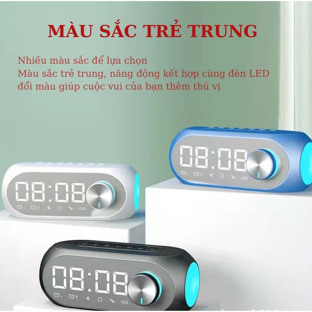 Loa bluetooth PAGINI L00CLO01 hiển thị đồng hồ màn hình tráng gương hiển thị đèn led nghe đài ,fm, radio,báo thức – Hàng nhập khẩu