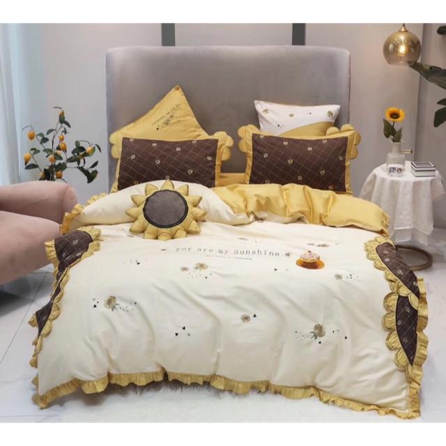Bộ chăn ga gối lụa thêu 60s 6 món tặng kèm 1 gối