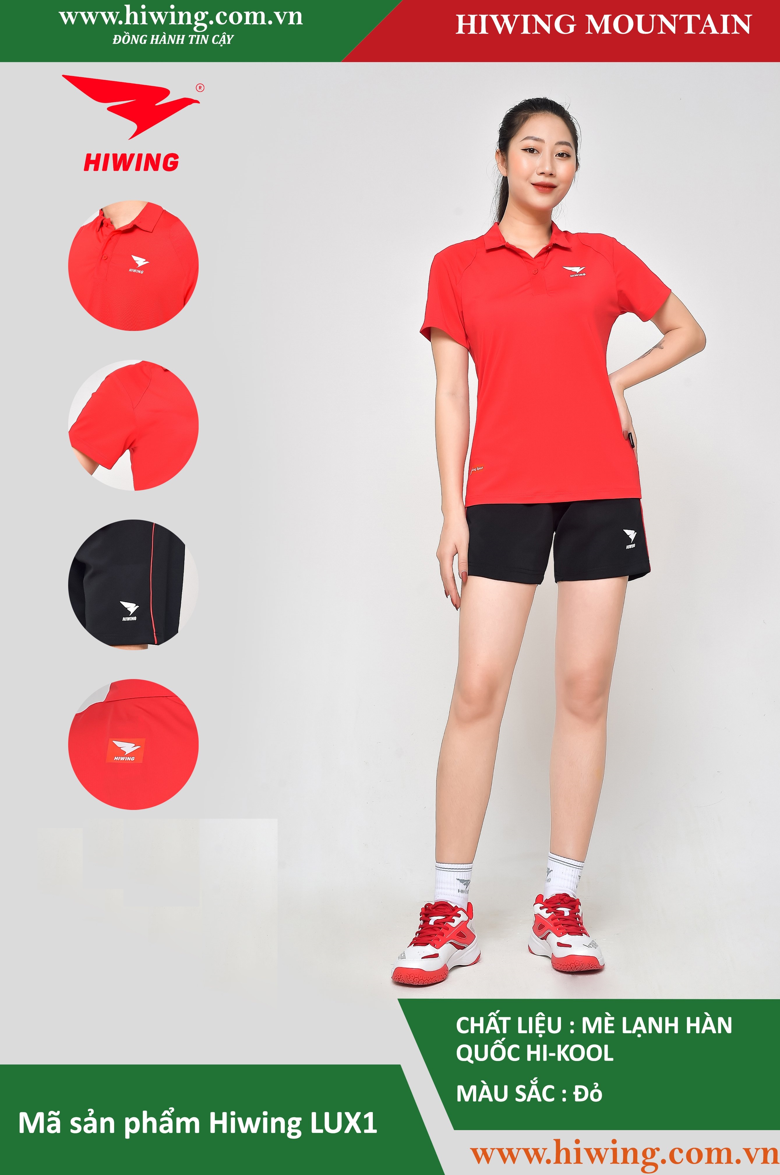 Áo tennis, áo cầu lông Hiwing Mountain Lux 1 màu đỏ