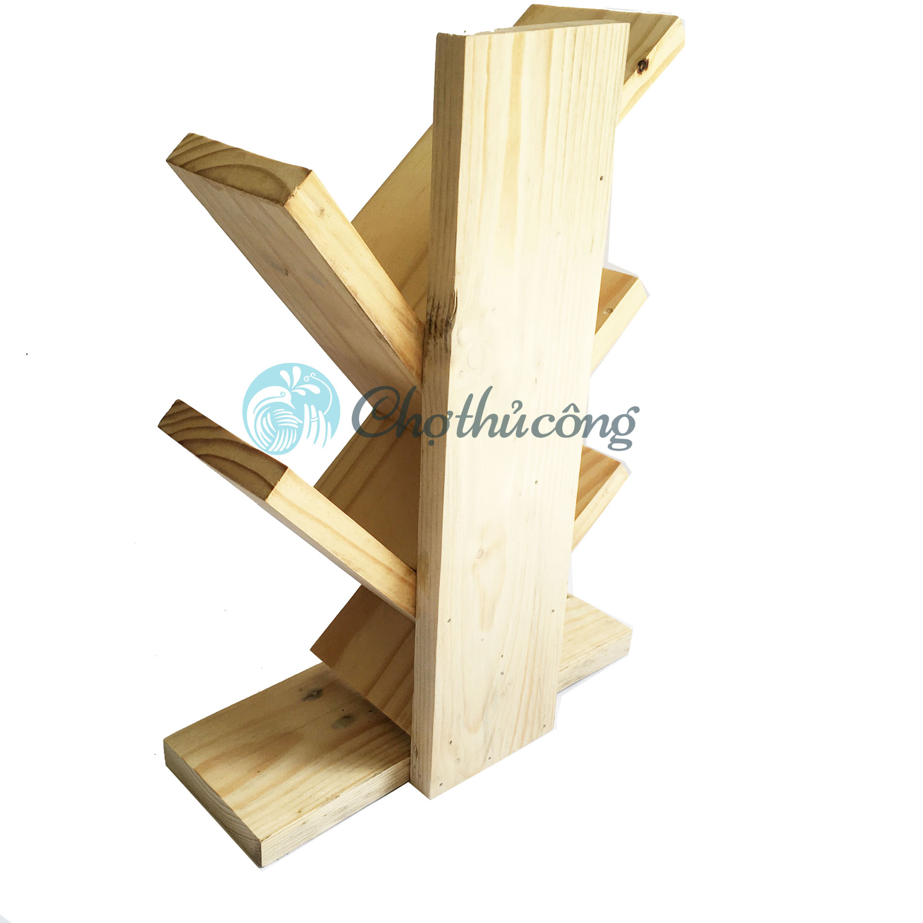Giá sách để bàn - Kệ sách gỗ thông xương cá - Kệ sách để bàn học, bàn làm việc size S KT 35x20x14cm