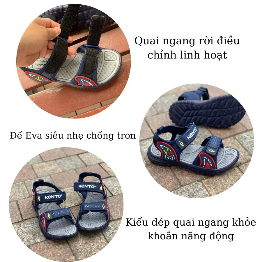 Dép sandal bé trai KENTO xanh navy quai hậu kiểu dán êm nhẹ chống trơn trượt cao cấp phù hợp cho trẻ em học sinh tiểu trung học 6, 7, 8, 9, 10, 11, 12, 13, 14, 15 tuổi đi học đi biển màu hè NHÍM SHOP ST82