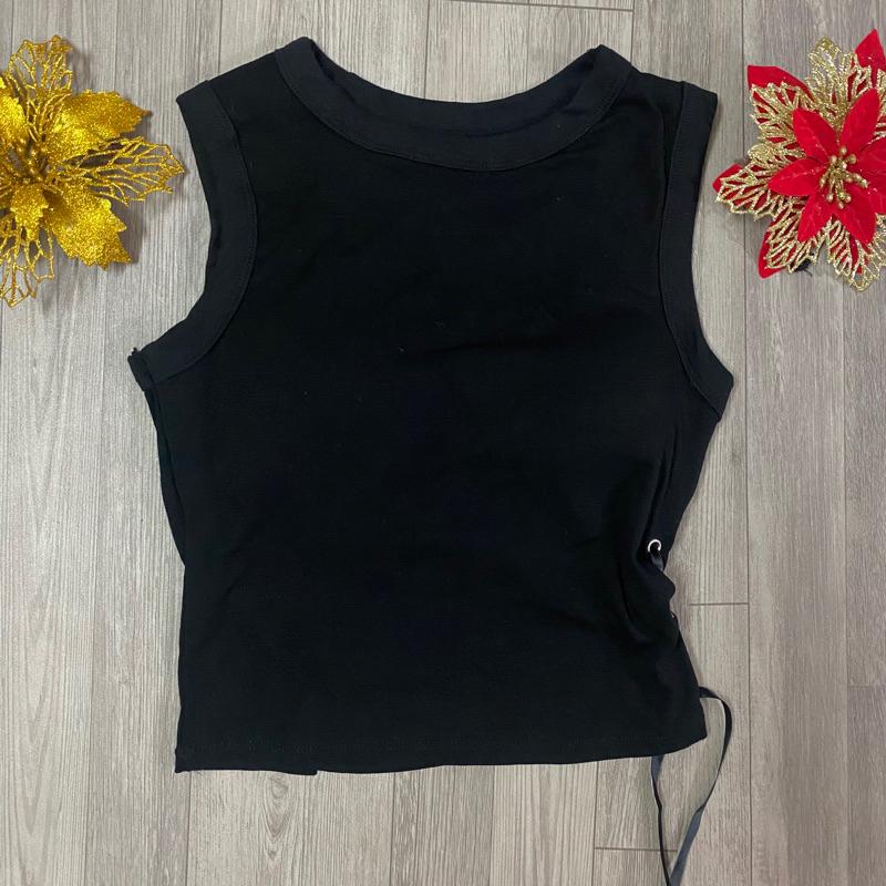 Áo thun nữ 3 lỗ croptop dây rút eo giản dị thời trang mùa hè 2023