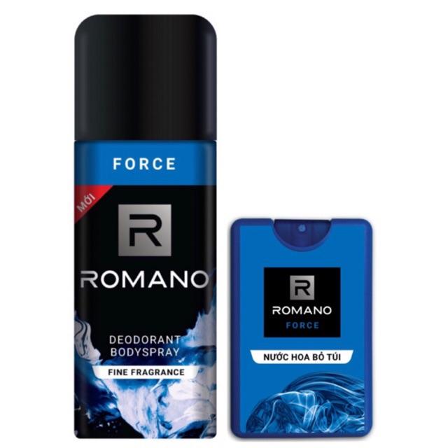 Combo Romano Force: Xịt khử mùi toàn thân 150ml+Nước hoa bỏ túi 18ml