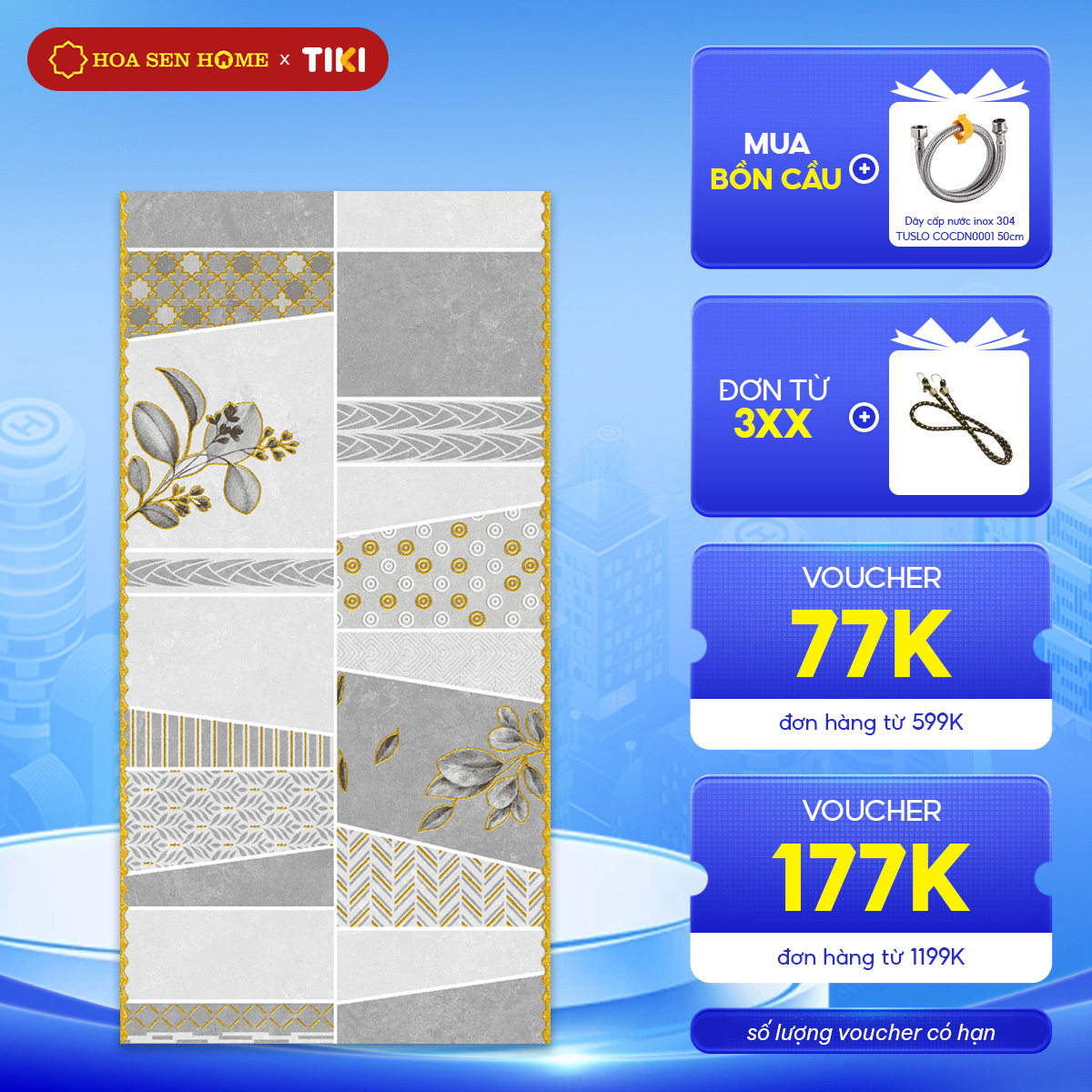 Gạch ốp tường bán sứ LUSTILE VNOML0300600003D1 bề mặt bóng, độ hút nước thấp, kích thước 300mmx600mm, thùng 8 viên - Hàng chính hãng