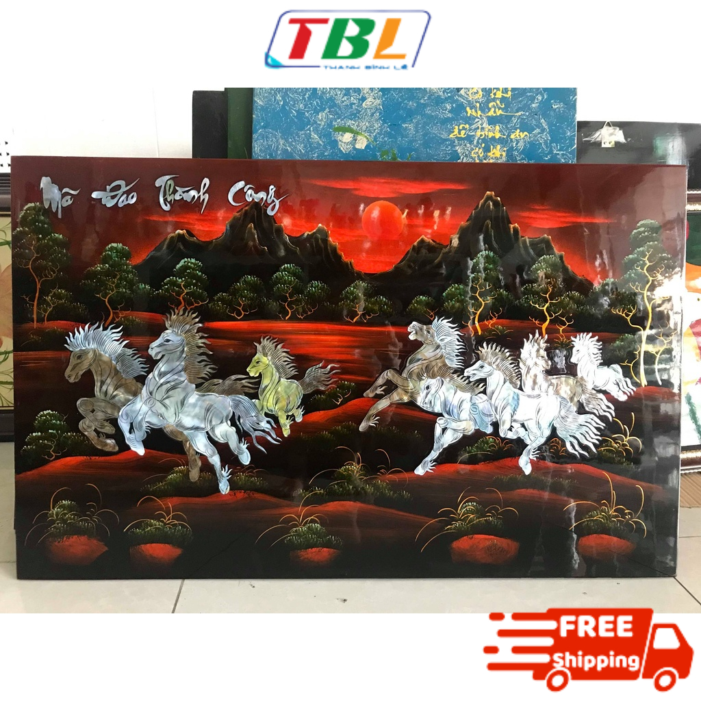 TRANG SƠN MÀI KHẢM XÀ CỪ MÃ ĐÁO THÀNH CÔNG kích thước 50x80 cm