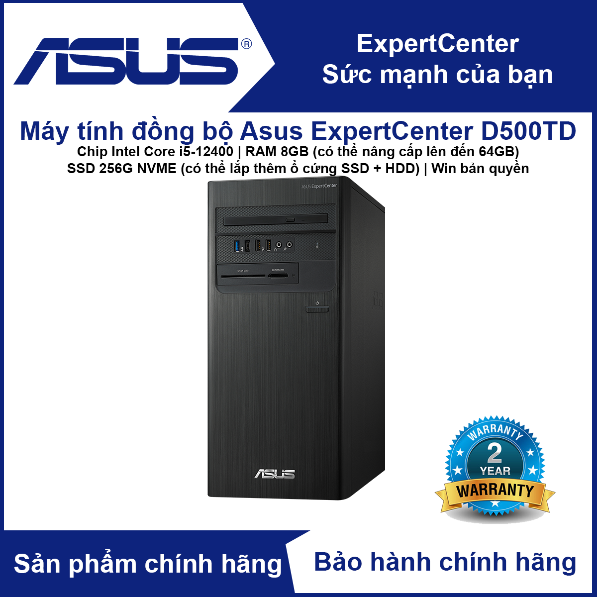 Máy tính để bàn PC đồng bộ thương hiệu Asus D500TD (Chip intel Core i5-12400 | RAM 8GB | SSD 256GB NVME | Win bản quyền) - Hàng Chính Hãng