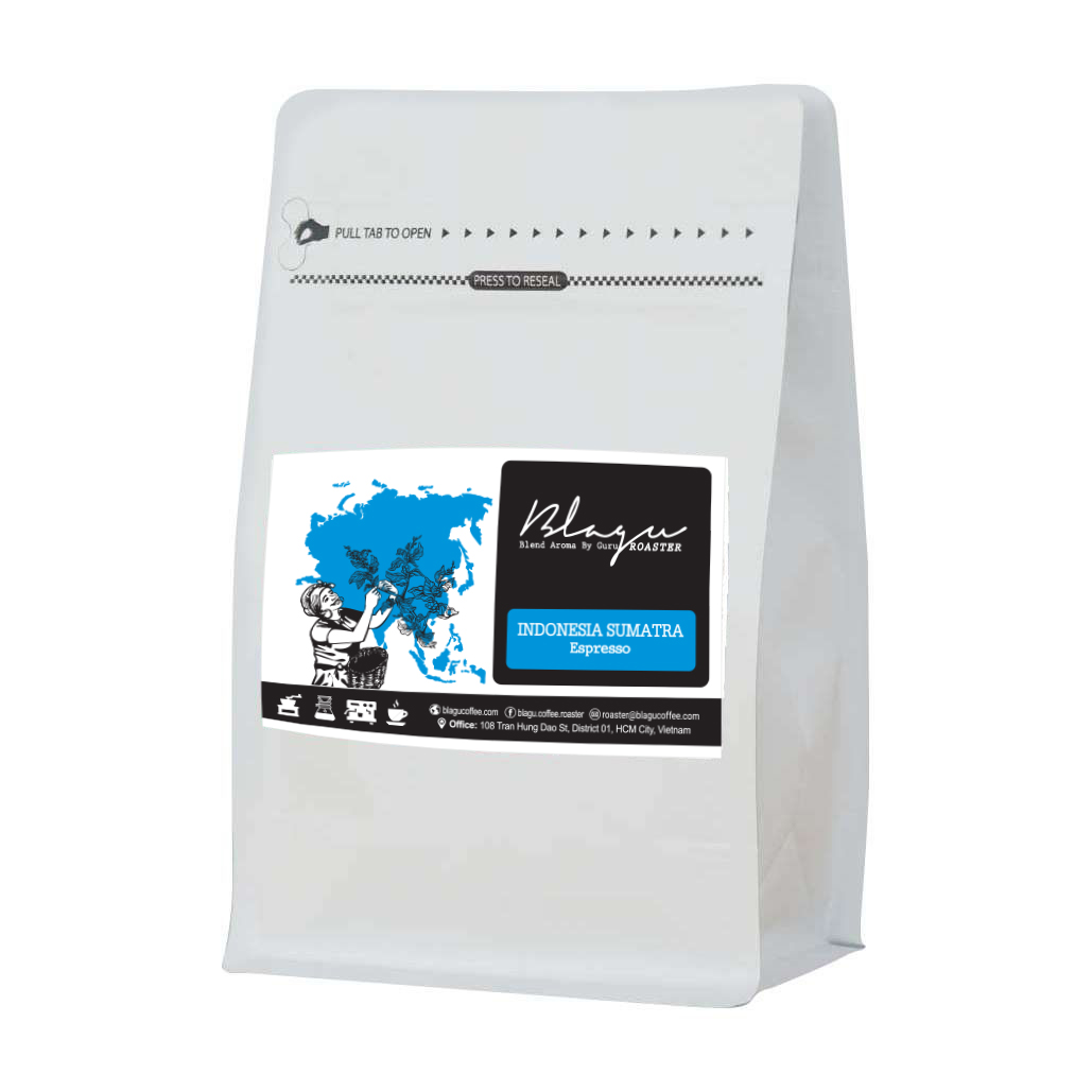 Cà Phê Blagu Đã Hạt Rang Indonesia Sumatra - Medium Roast, túi 250g- 100% Arabica vị chua nhẹ , ngọt ngào .