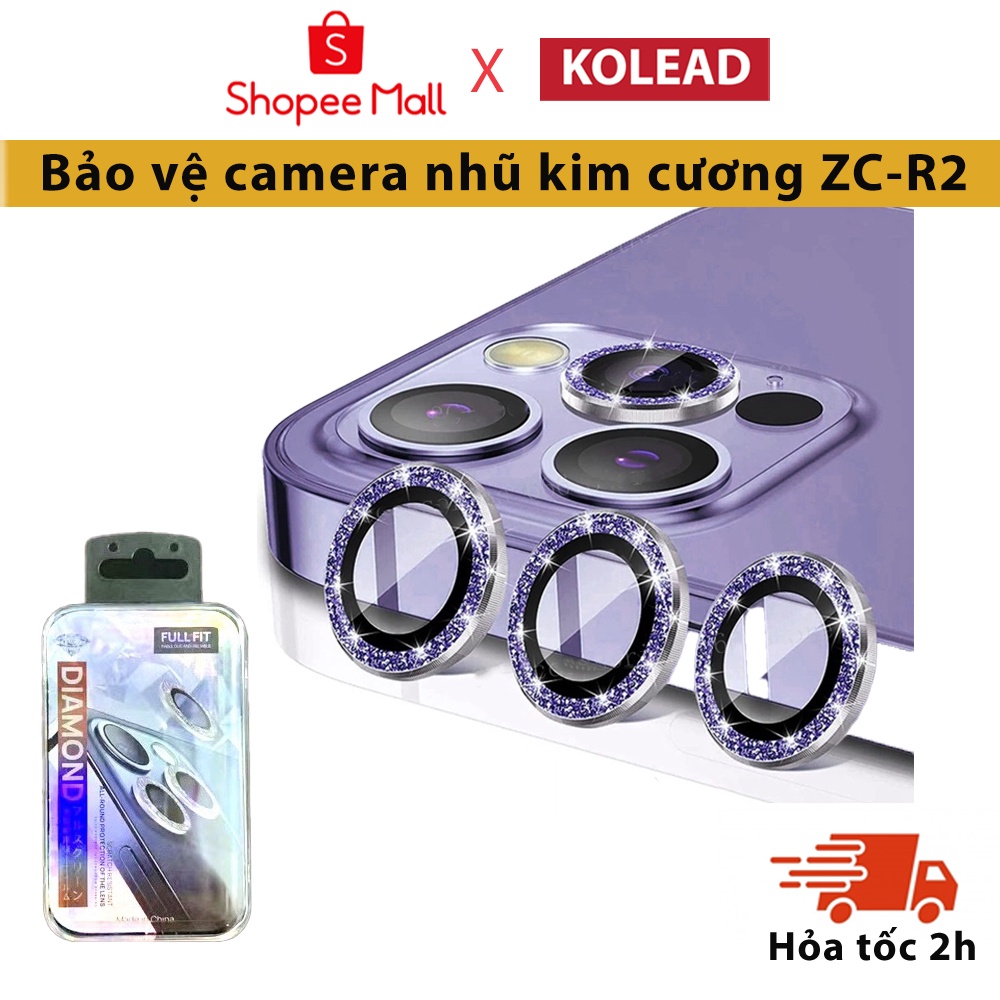 Bộ dán bảo vệ nhũ kim cương lấp lánh mắt camera iph KOLEAD ZC-R2 bằng kim loại chống xướccho 14 13 12 11 promax pro plus hàng nhập khẩu