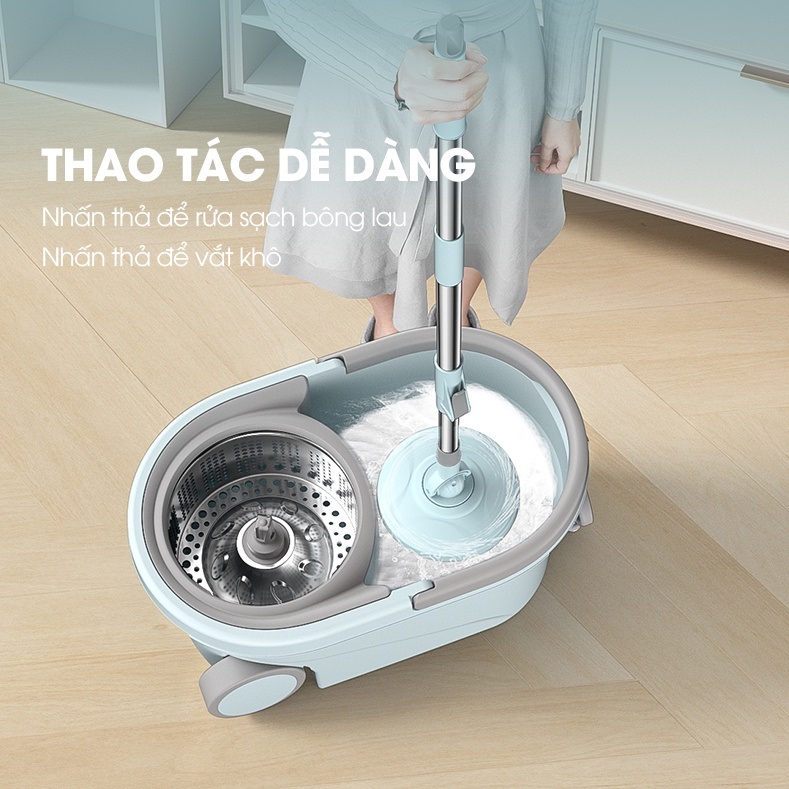 Bộ cây lau nhà thông minh xoay 360 độ SCM012 có bánh xe và tay cầm xô