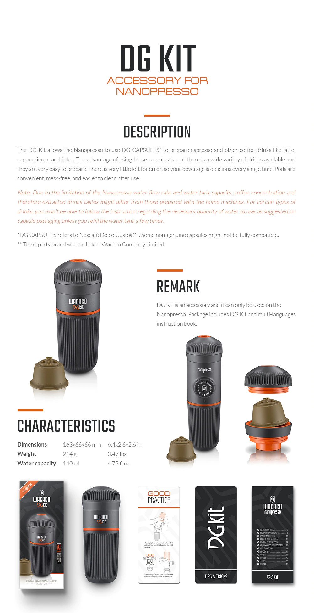 Wacaco DG Kit - Bộ Phụ Kiện Chuyên Dùng Cho Nanopresso Sử Dụng Cafe Nén Để Pha Esspresso - Thích Hợp Cho Các Chuyến Dã Ngoại, Du Lịch - Hàng Chính Hãng
