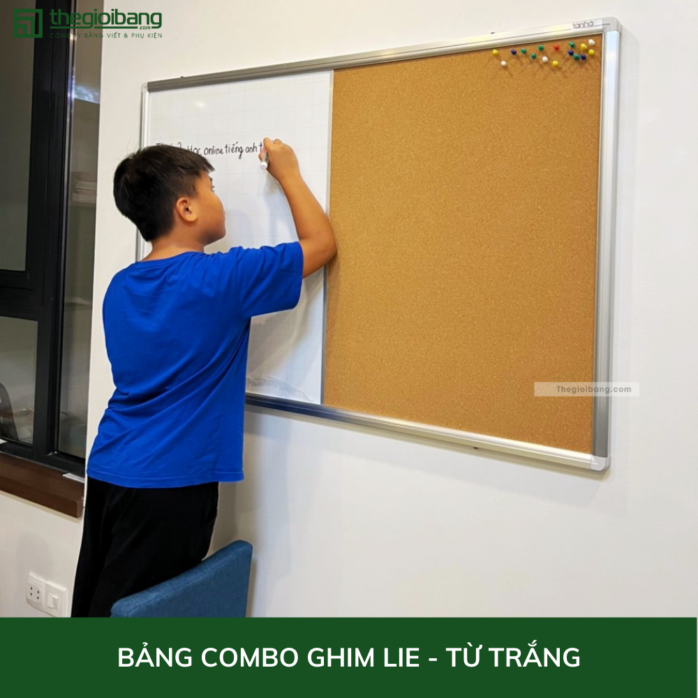 Bảng Combo Ghim Lie - Từ Trắng Khung Nhôm - Bảng Tân Hà - KT 80x120cm - Tặng Phụ Kiện