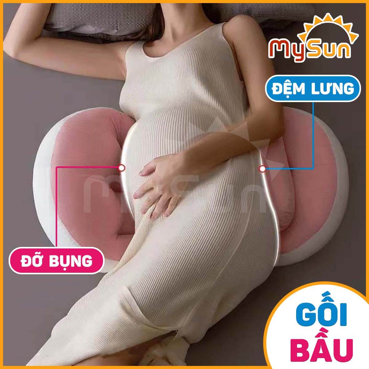 Gối bầu cánh tiên cho bà bầu ôm ngủ kê lưng bụng cao cấp thoải mái bằng vải cotton 100% MySun