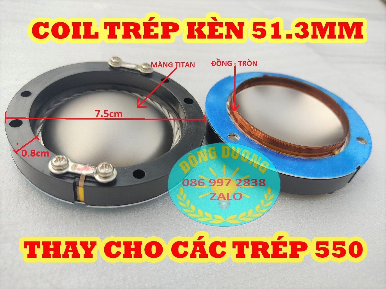 COIL LOA TREBLE 51.3 MM KHÔNG CỌC - MÀNG TITAN - CÔN THAY THẾ