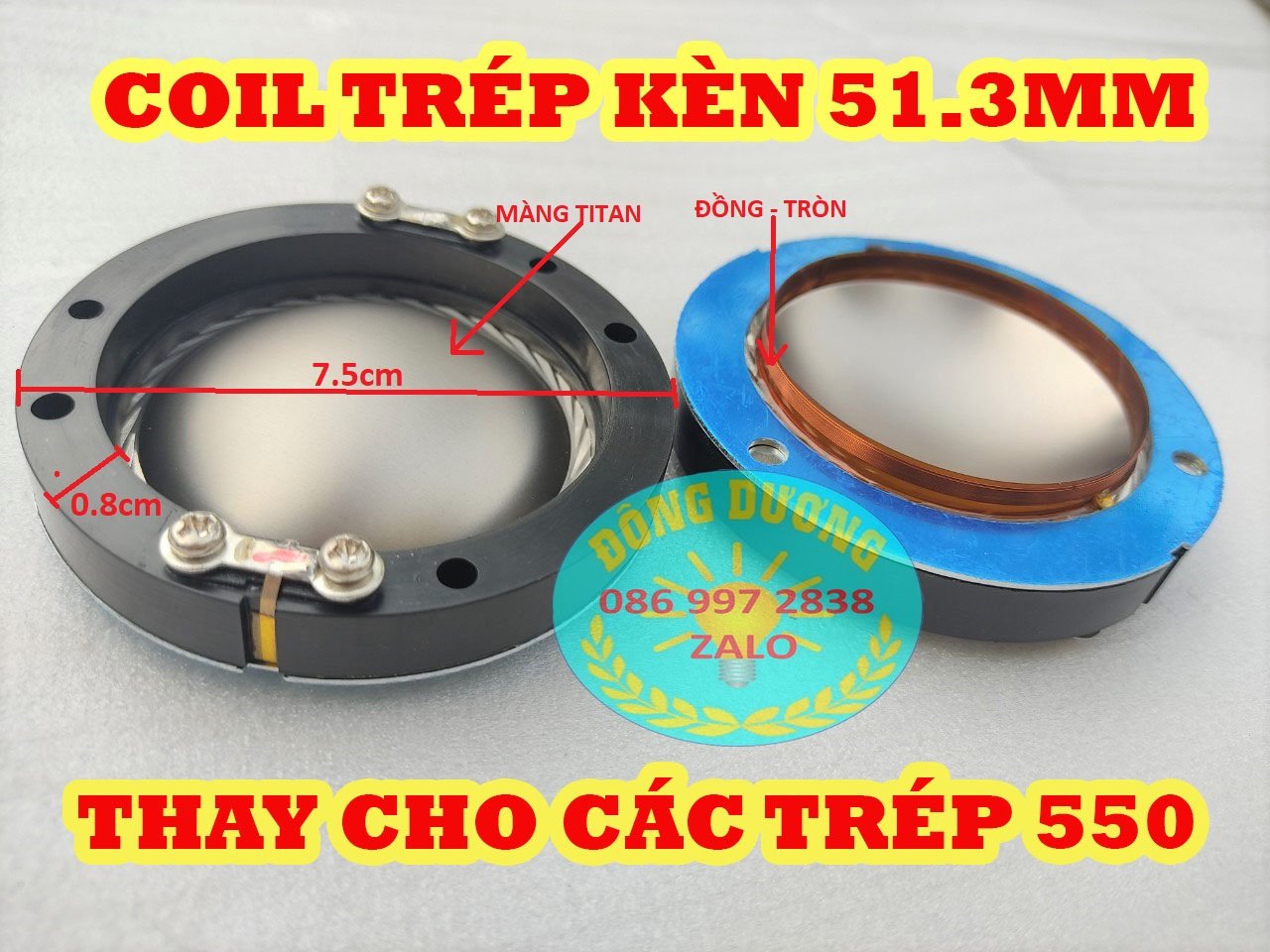 COIL LOA TREBLE 51.3 MM KHÔNG CỌC - MÀNG TITAN -  CÔN THAY THẾ