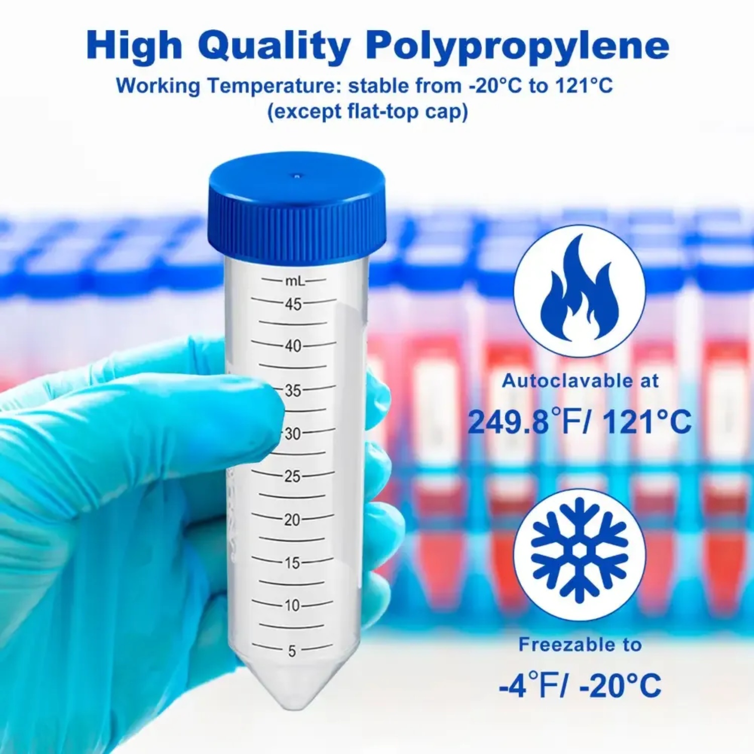 Ống ly tâm nhựa/ống Falcon 50ml-Flat Top, 25 cái/Bag, tiệt trùng (Centrifuge Tubes), Hãng Biologix- USA, hàng nhập khẩu chính hãng