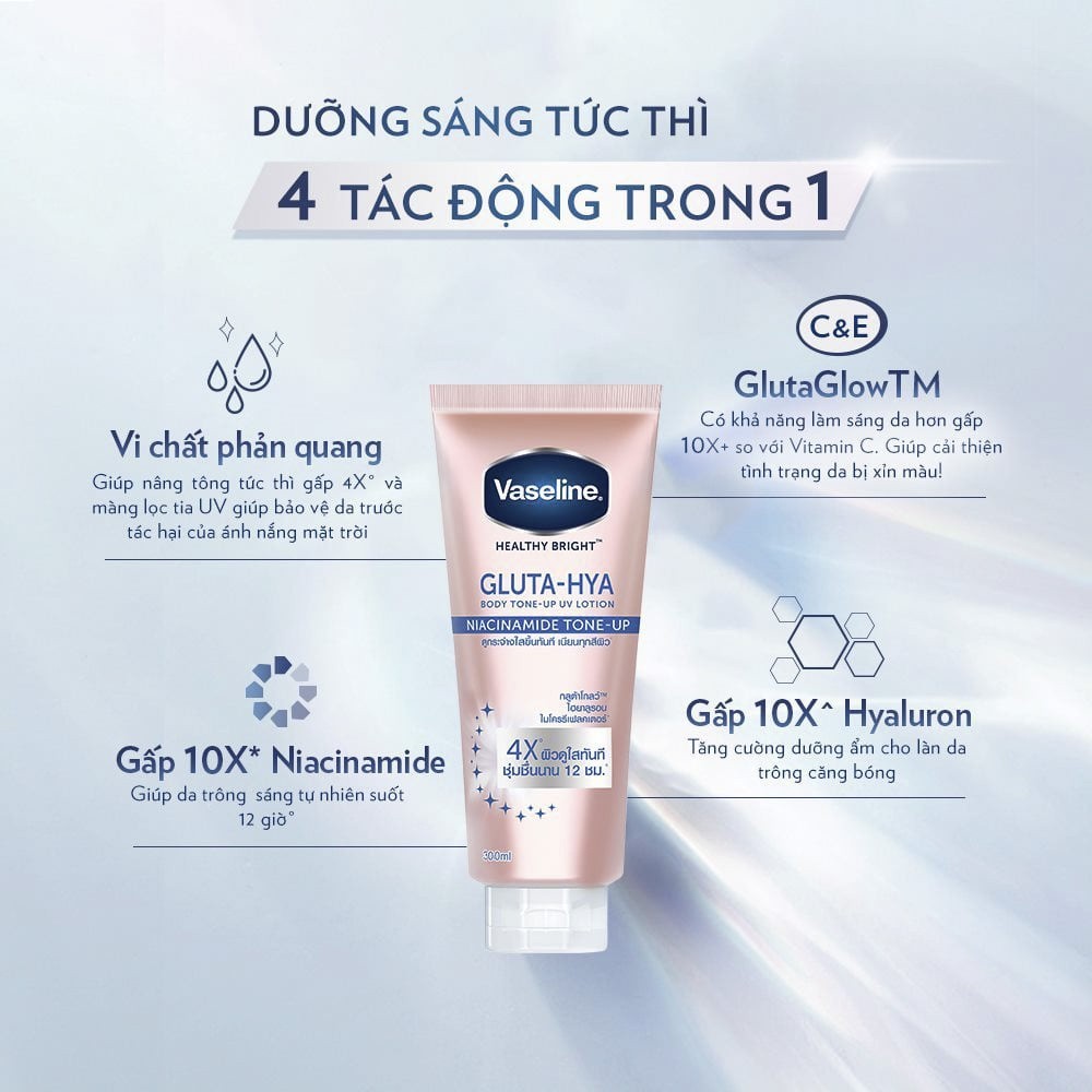 Sữa Dưỡng Thể Giúp Sáng Da Vaseline Nâng Tông Gấp 4 Lần Gluta-Hya Niacinamide Tone-up 300ml