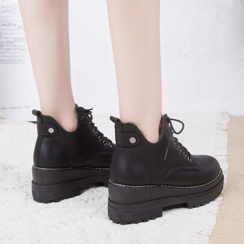 Giày Bốt Martin Lót Lông Cừu Dày Dặn Tăng Chiều Cao Phong Cách Anh Quốc Thời Trang Thu Đông Cá Tính Cho Nữ