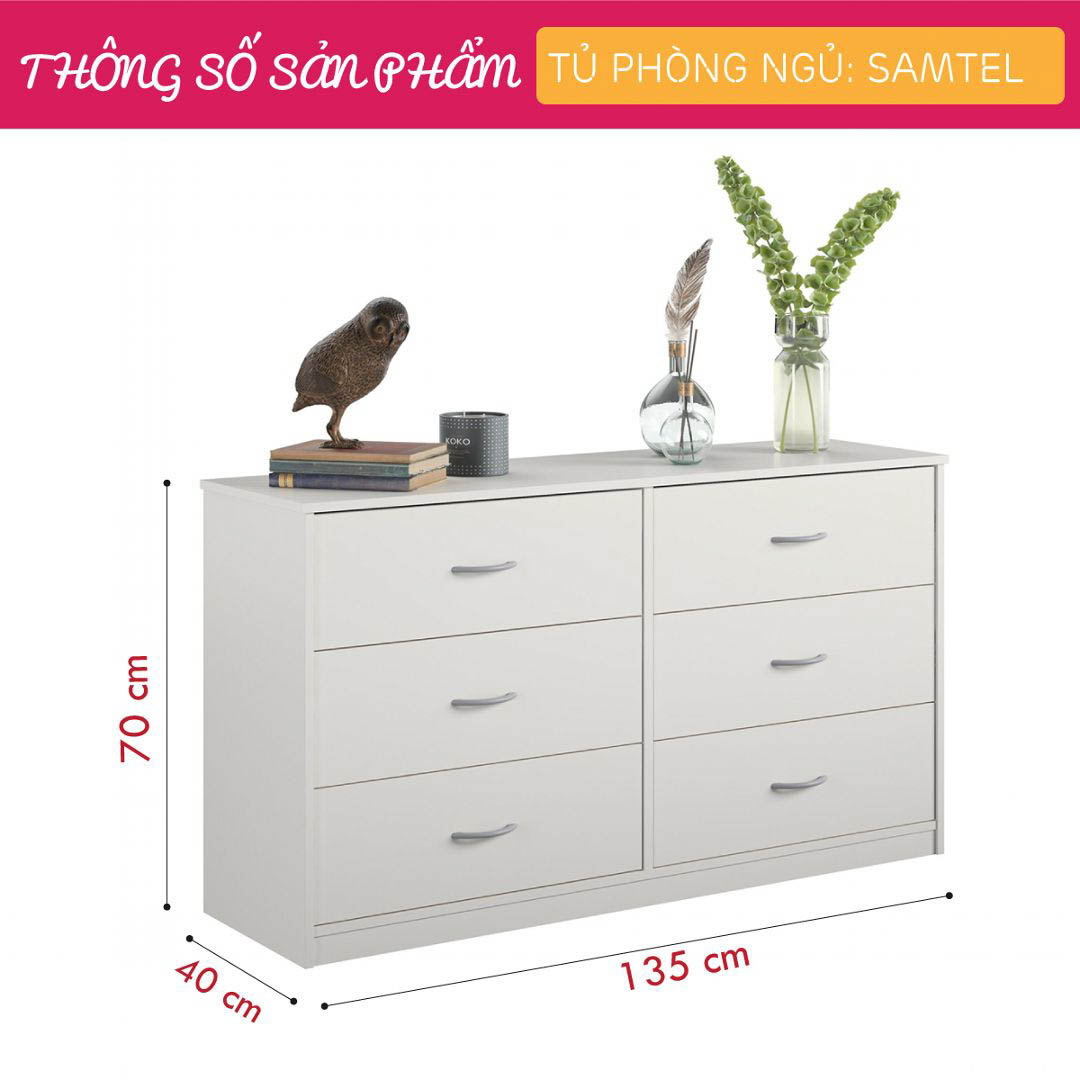 Tủ phòng ngủ gỗ hiện đại SMLIFE Samtel  | Gỗ MDF dày 17mm chống ẩm | D135xR40xC70cm