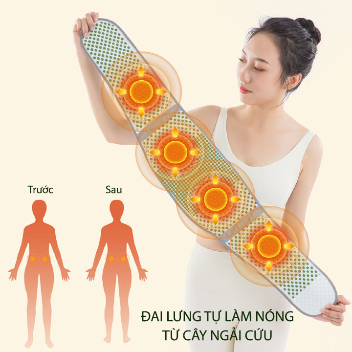 Đai ngải cứu làm nóng lưng bụng tới 45 độ C, giảm đau hiệu quả