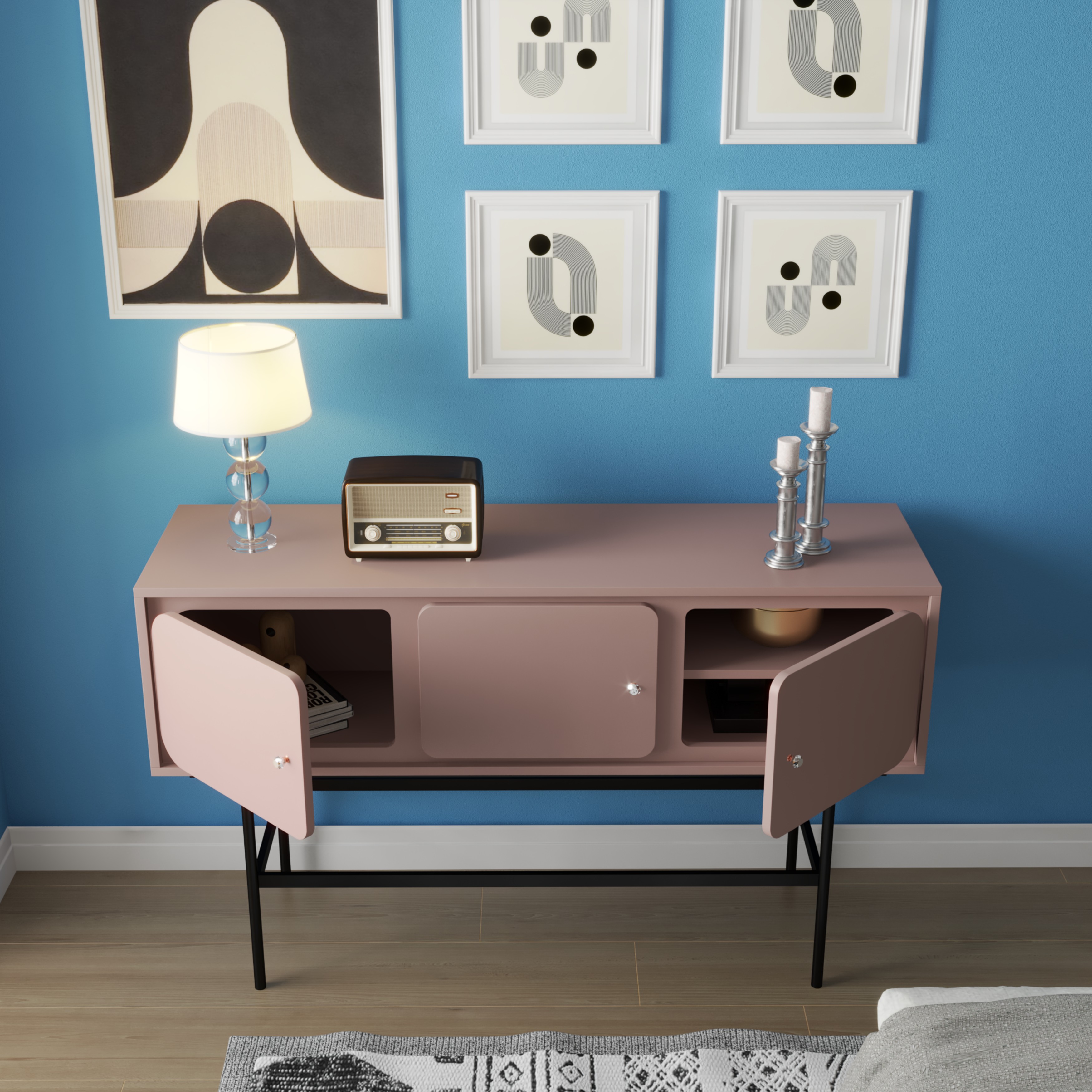 [Happy Home Furniture] SWEETY, Tủ lưu trữ 3 cửa mở - chân sắt, 136cm x 40cm x 82cm ( DxRxC), TCM_064
