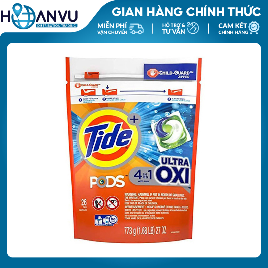 Viên Giặt Tide Pods Ultra Oxi Liquid Detergent Pacs 26 viên