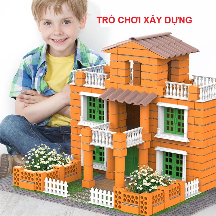 Đồ chơi lắp ráp xây nhà gạch mini mô phỏng như thật cho bé trai gái thử làm thợ xây tí hon, quà tặng sinh nhật cho bé