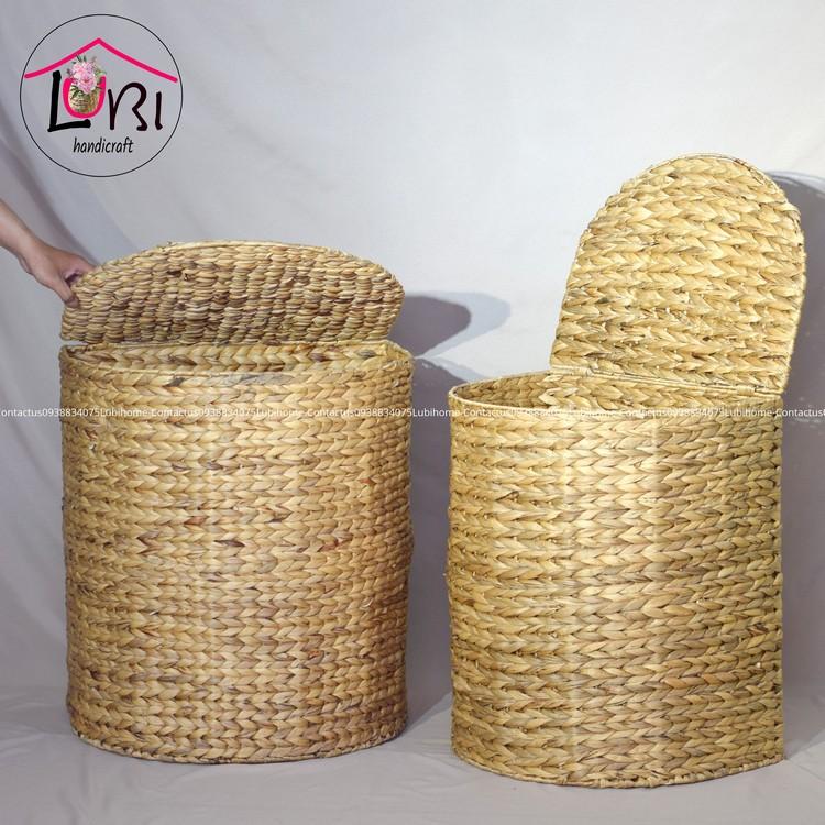 - Rương đựng đồ giặt đan lục bình hình bán nguyệt - sang trọng