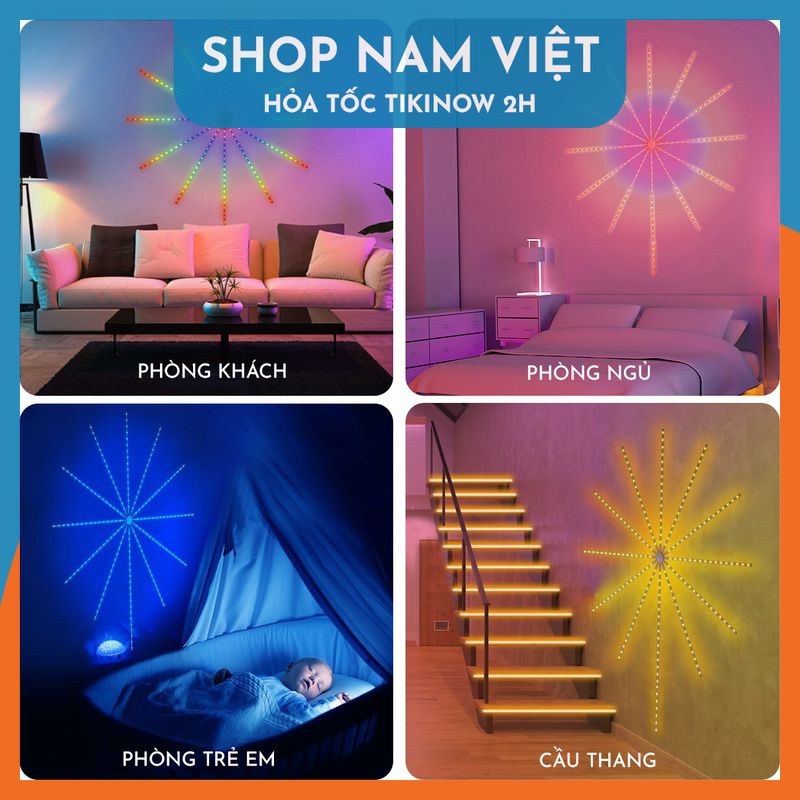 Led Firework Hiệu Ứng Tỏa Sáng Hào Quang, Cảm Ứng Nhạc, Điều Khiển App và Remote