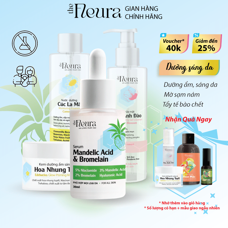 Serum Dưỡng Sáng Mờ Thâm Nám The Fleura Mandelic Acid 5% Niacinamide, Enzym Dứa (AHA)
