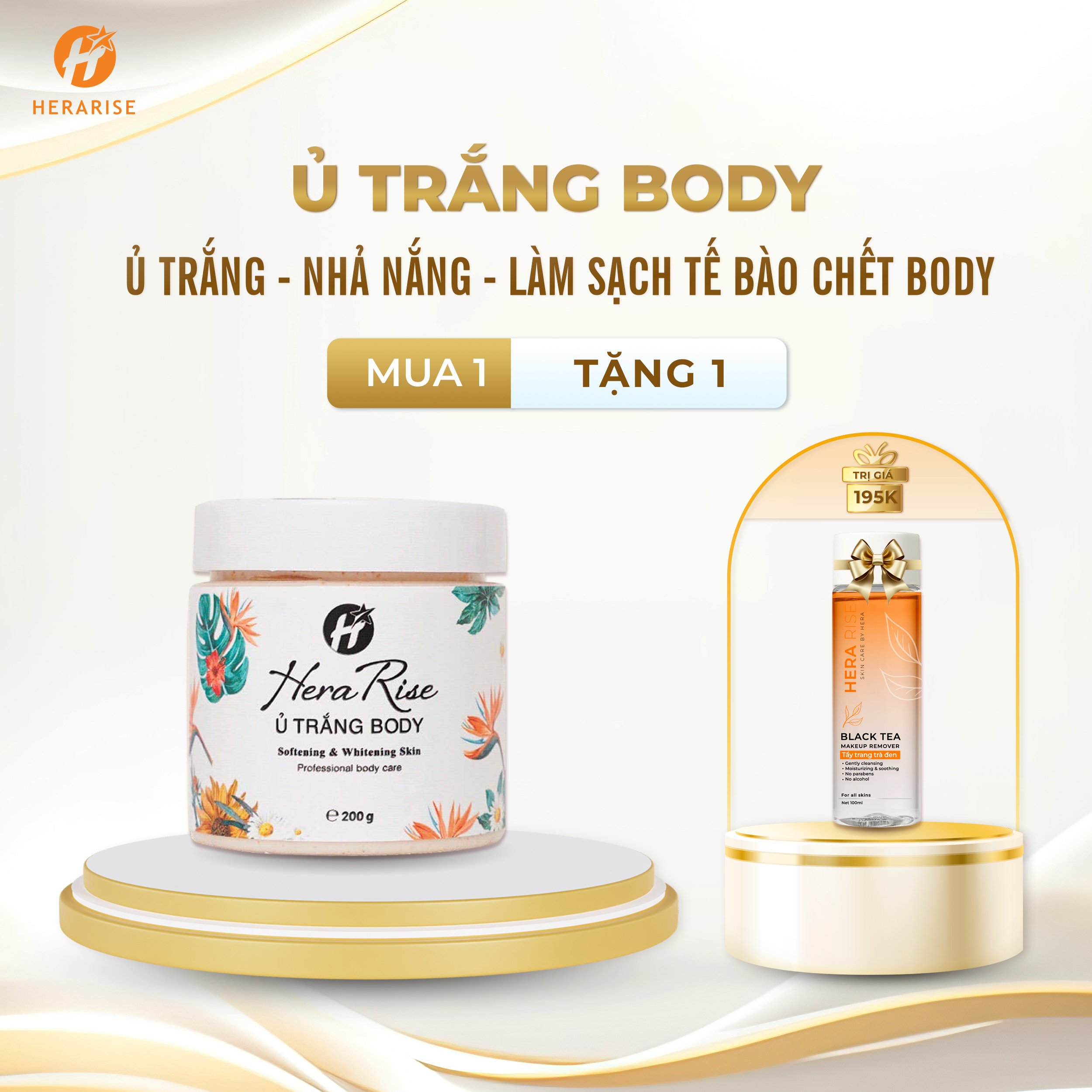 [Mua 1 Tặng 1] Ủ Trắng Body Herarise Tặng 01 Tẩy Trang Tinh Chất Trà Đen