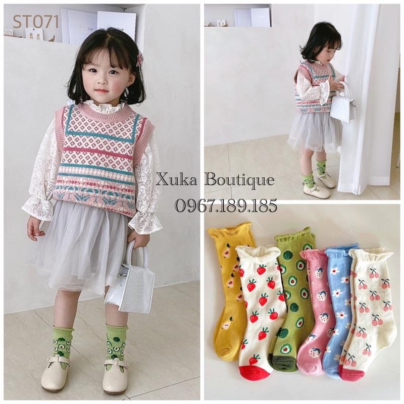 Set 3 Đôi Tất Cao Cổ AiDuMini Cao Cấp Cho Bé Từ 1 - 12 tuổi. Tất Vớ Trẻ Em Hoa Quả Cực Xinh Bé Gái